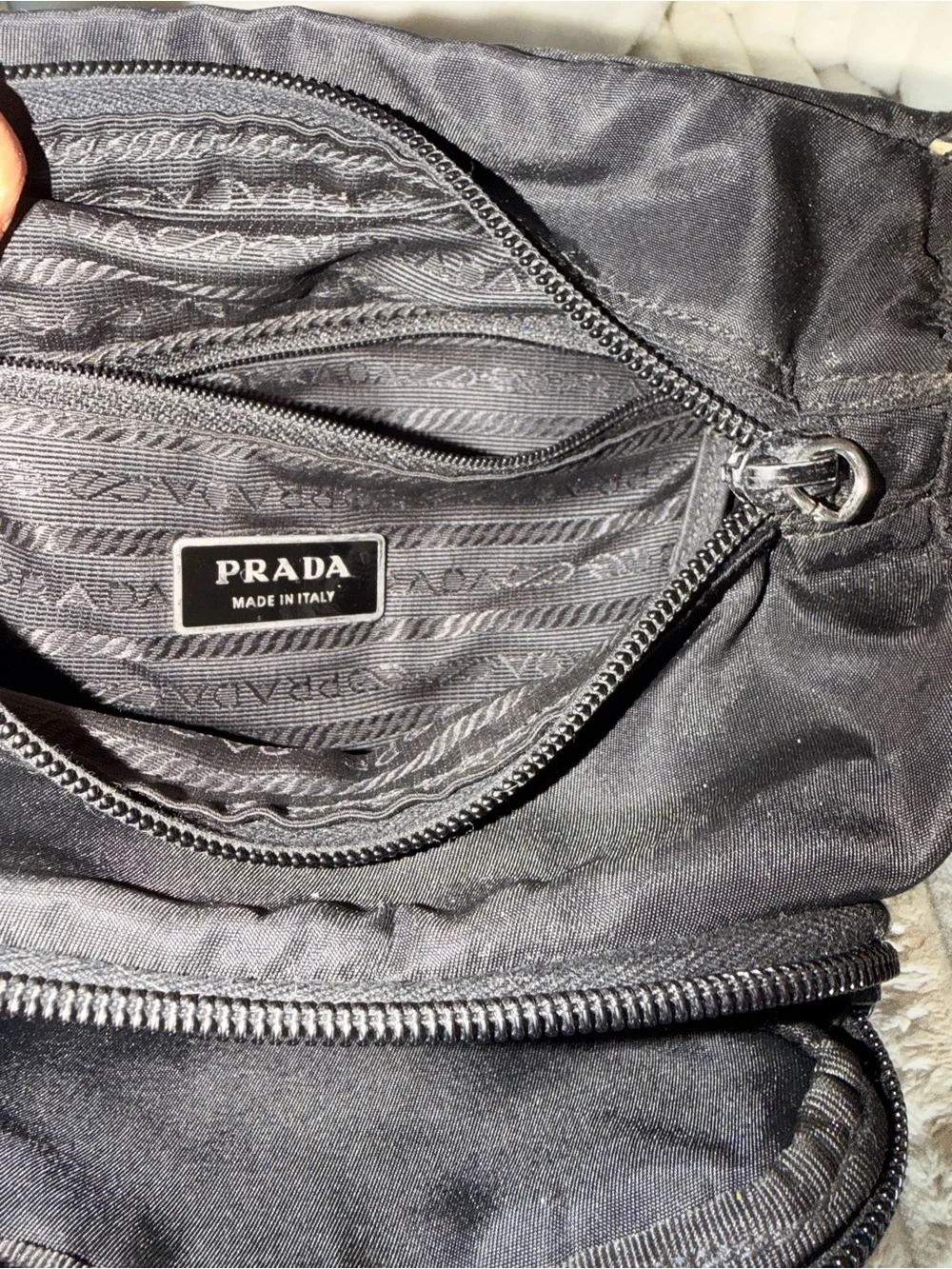 Prada Black Nylon Messenger Bag with Leather Trim
